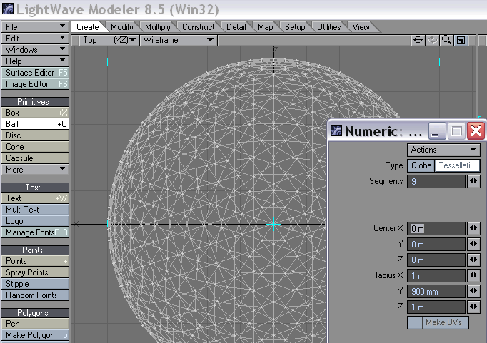 Lightwave Modeller, make sphere