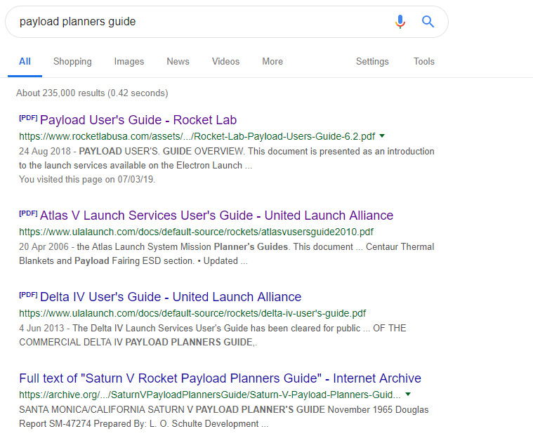 Searching for Payload Planners Guides