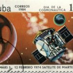 Cuba postage stamp celebrating cosmonautics day, and the Mars 5 probe.