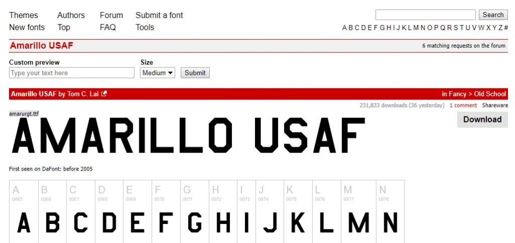 Amarillo USAF Typeface